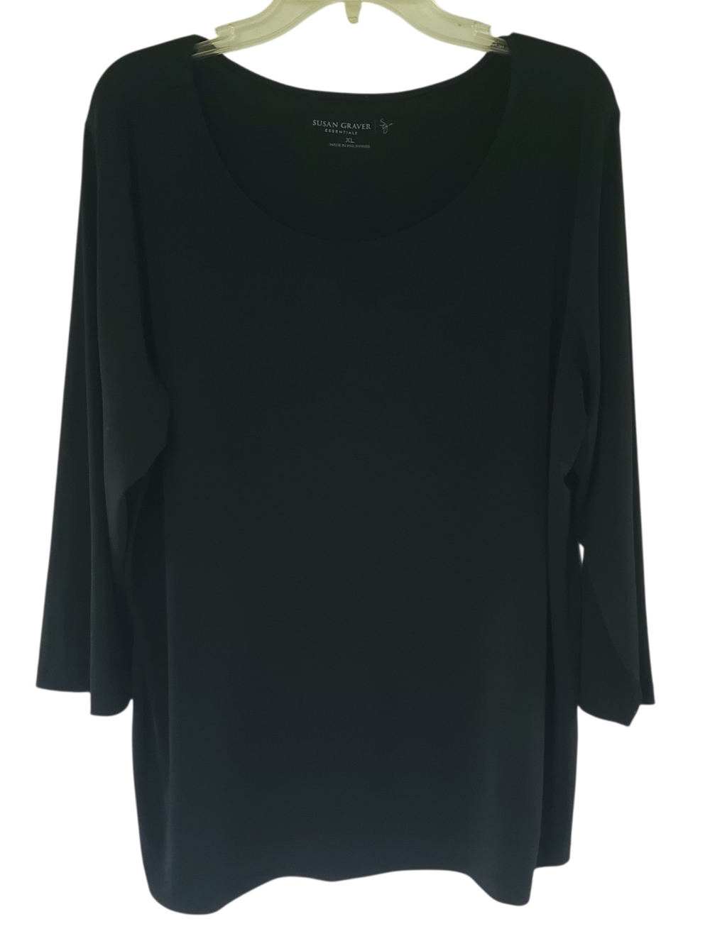 Susan Graver Black tunic three-quarter sleeve Scoop Neck Top Size XL